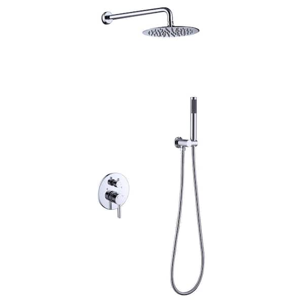 GIVING TREE 1-Spray 10 in. Round Rainfall Shower Head and Handheld Shower Head in Chrome