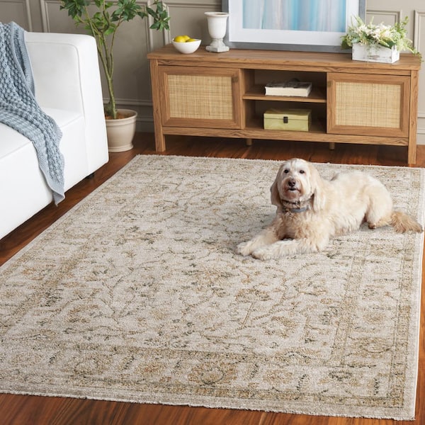 SAFAVIEH Hazel 9 ft. x 12 ft. Ivory/Beige Distressed Floral Area