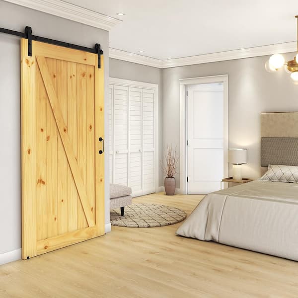 EightDoors 42-in x 84-in Knotty Pine Z-frame Unfinished Knotty Pine Wood Single Barn Door EightDoors 42-in x 84-in Knotty Pine Z-frame Unfinished Knotty Pine Wood Single Barn Door