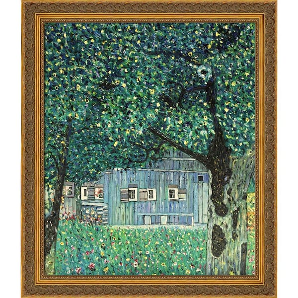 LA PASTICHE Farmhouse in Upper Austria with Baroque Antique Gold Frame by Gustav Klimt Framed Wall Art 24 in. x 28 in.