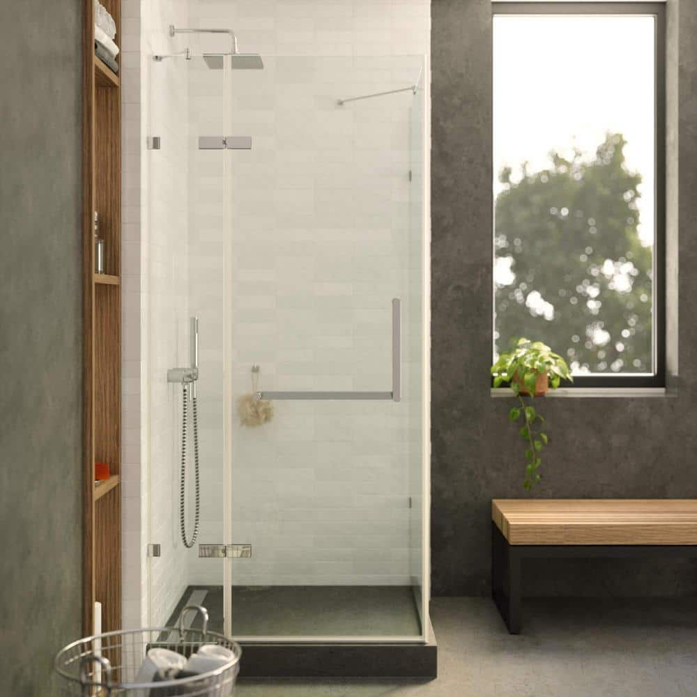 42'' Frameless Hinged Glass Shower Door with Chrome Finish
