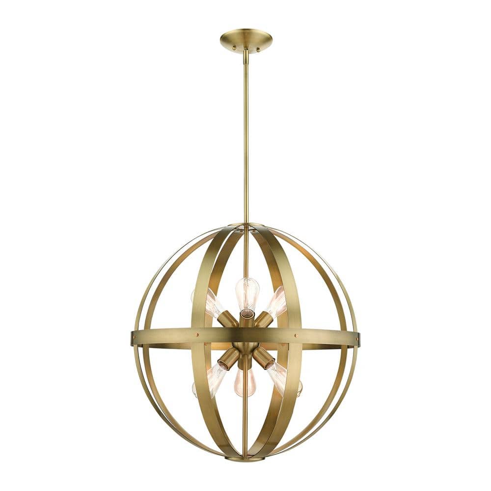 Antique Brass Sputnik 6-Light Globe Pendant Chandelier