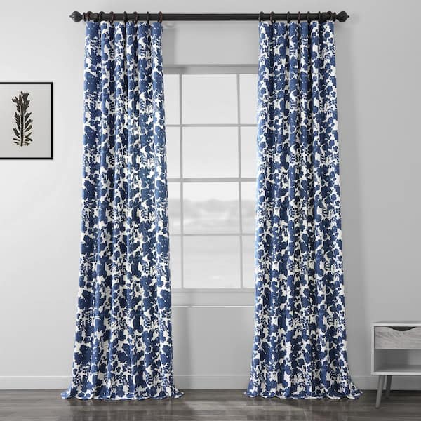 Exclusive Fabrics & Furnishings Fleur Blue Floral Rod Pocket Room Darkening Curtain - 50 in. W x 108 in. L (1 Panel)