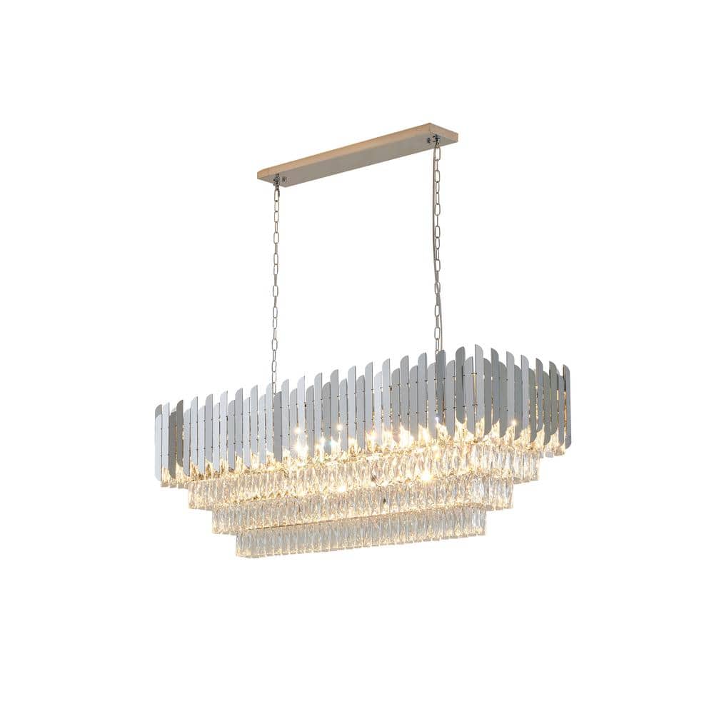 Elijah 14-Light Chrome Stainless Steel Chandelier with Clear Crystal