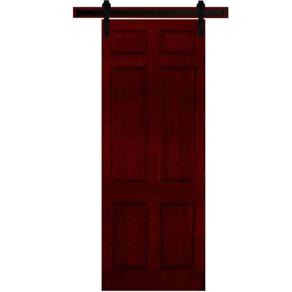 Steves & Sons 36 in. x 90 in. 6-Panel Painted Pine Interior Sliding Barn Door Slab with Hardware