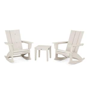 Modern Curveback Adirondack Rocking Chair Sand 3-Piece HDPE Plastic Patio Conversation Set