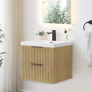 Livia 24 in.W Single Sink Floating Bath Vanity in Nature Brown with White Stone Top