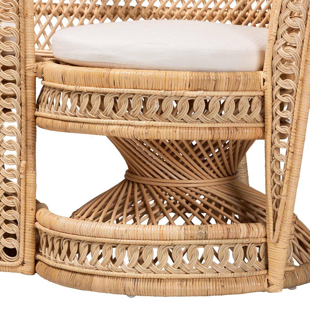 Handcrafted Bohemian Natural Brown Rattan Two-Seater Peacock Chair