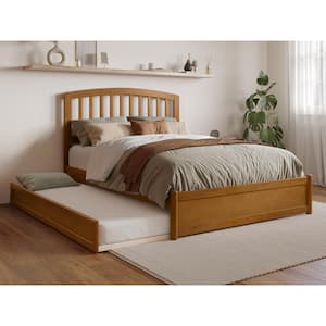 Lucia Light Toffee Natural Bronze Solid Wood Frame Full Platform Bed with Panel Footboard Twin Trundle