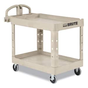 Heavy Duty Beige 2-Shelf Utility Cart with Lipped Shelf in Small