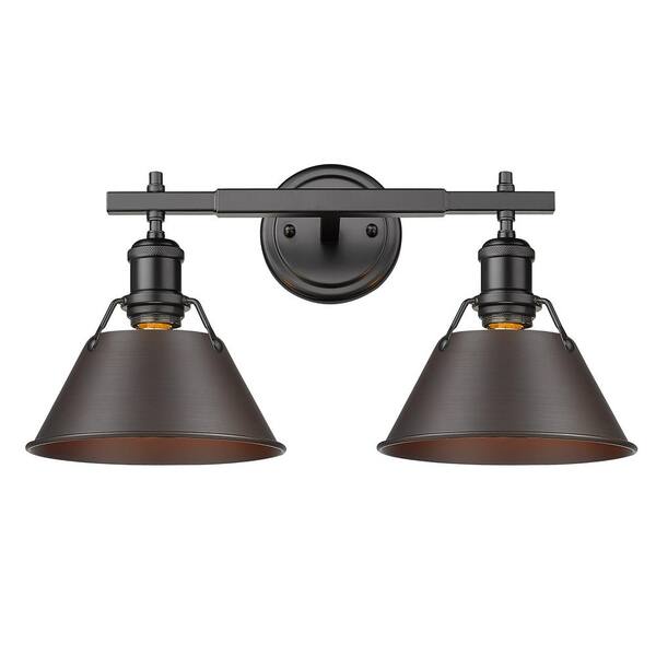 Golden Lighting - Orwell 4.875 in. 2-Light Black Vanity Light with Rubbed Bronze Shade