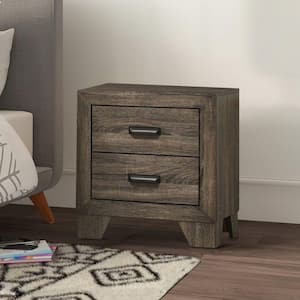 16.4 in. Brown 2-Drawer Wooden Nightstand