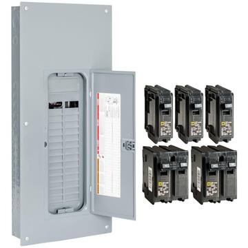 Square D Homeline 225 Amp 30-Space 60-Circuit Indoor Main Lug Plug-On Neutral Load Center w/ Cover, Ground Bar(HOM3060L225PGCVP) HOM3060L225PGCVP
