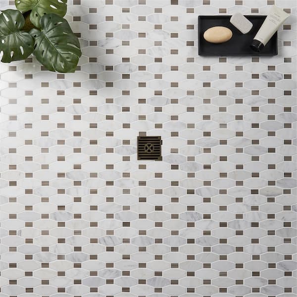 Diapson Asian Statuary and Athens Gray 9.75 in. x 10 in. Polished Marble Mosaic Tile (0.67 sq. ft. /Sheet)