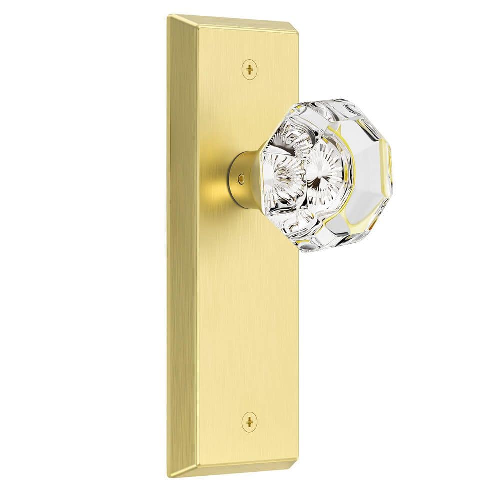 Vintage Satin Brass Interior Hall/Closet Unkeyed Passage Door Knob with Crystal Knob and Beveled Rectangular Backplate price history on PriceWatchPro