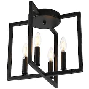 14.57 in. 4-Light Matte Black Geometric Semi-Flush Mount with Metal Shade