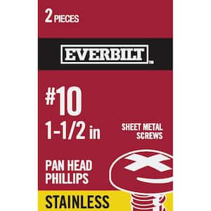 #10 x 1-1/2 in. Phillips Pan Head Stainless Steel Sheet Metal Screw (2-Pack)