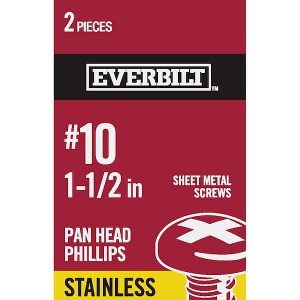 Everbilt #10 x 1-1/2 in. Stainless Steel Phillips Pan Head Sheet Metal Screw (2-Pack)