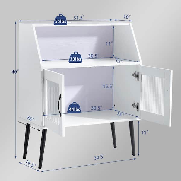 FUNKOL 31.5 in x 16 in x 40 in White Classic 2-Tier MDF Ready to Assemble Kitchen Cabinet with 1 Open and 1 Closed Levels