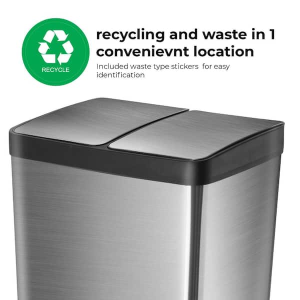  Home Zone Living 13 Gallon Slim Kitchen Trash Can with  CleanAura Odor Control Pod, Stainless Steel, 50 Liters, Silver : Home &  Kitchen