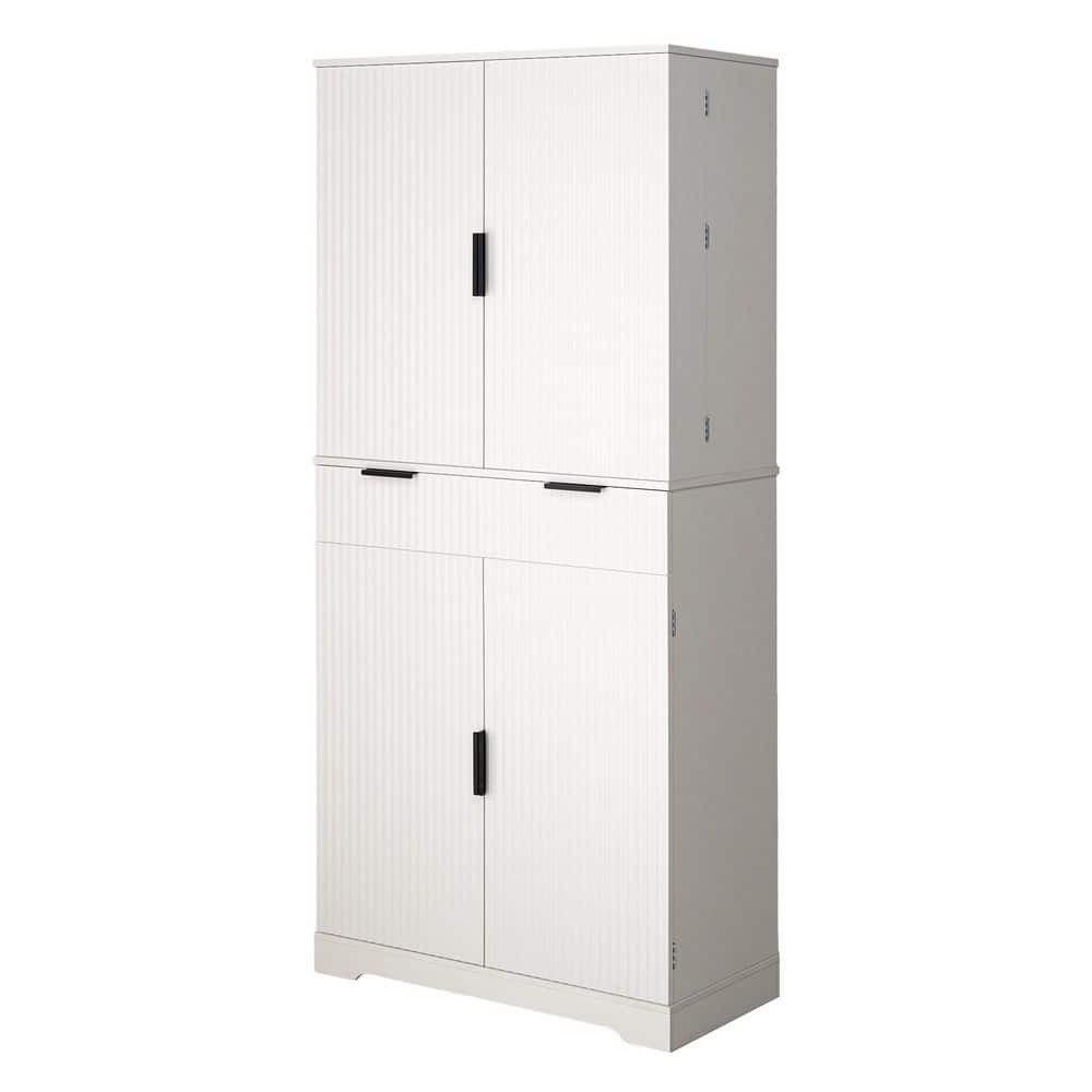 32 in. W x 16 in. D x 72 in. H White Freestanding Linen Cabinet, Cupboard Storage Cabinet with 3 Keyboard Drawers price history on PriceWatchPro