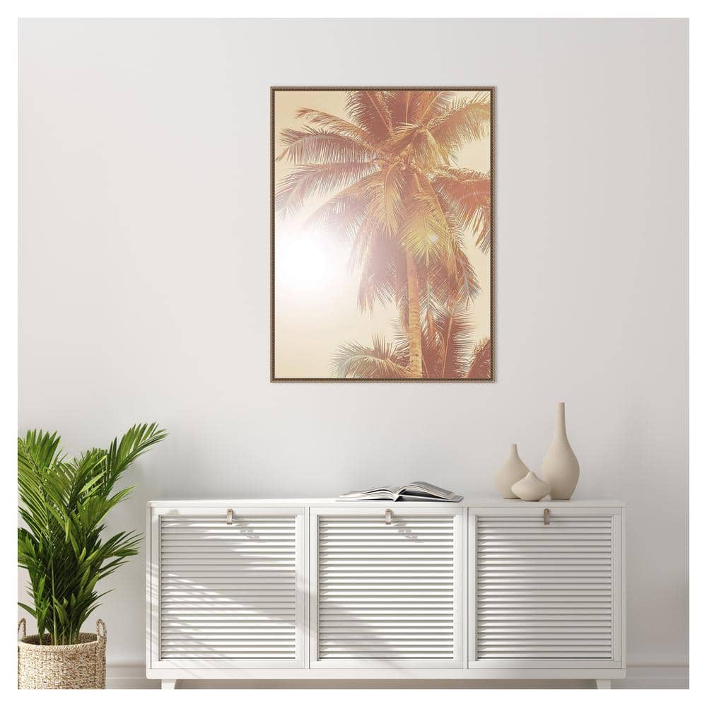Sunkissed Palm Tree 32"x42" Bronze Framed Canvas Wall Art