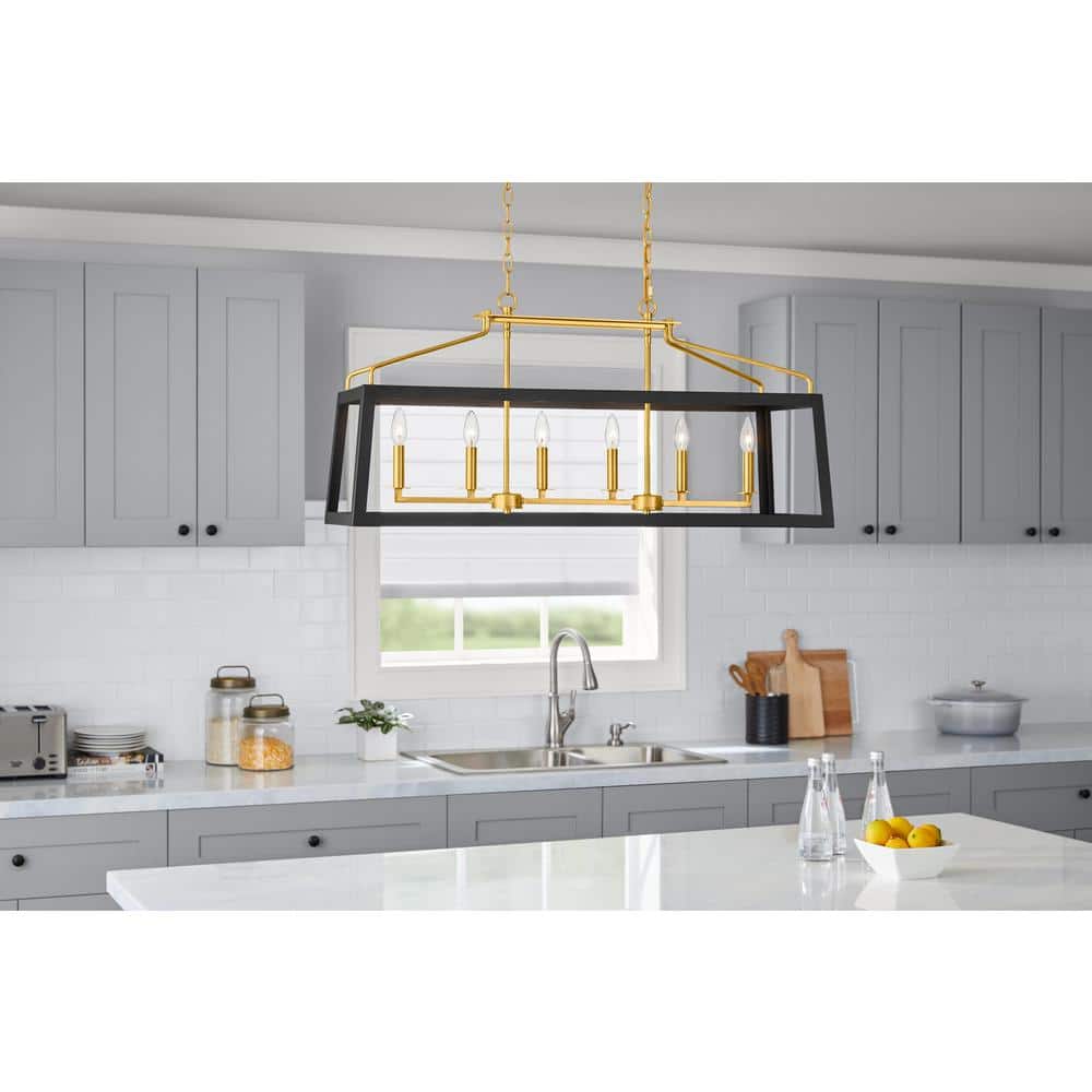 Hampton Bay Parley 6-Light Matte Black and Gold Linear Chandelier