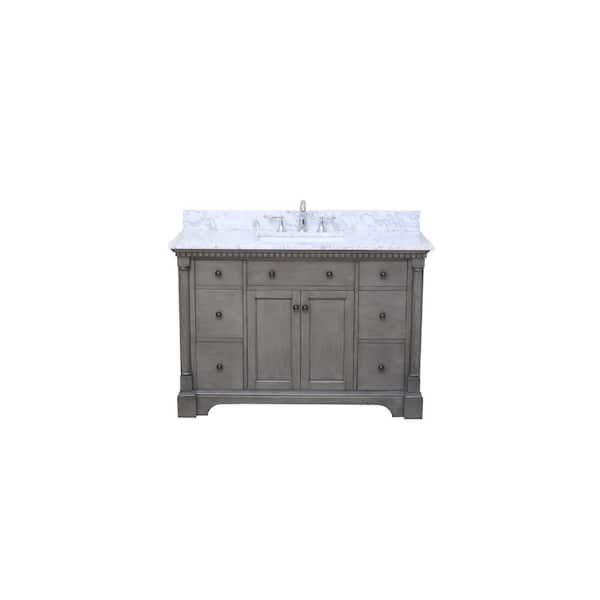 Ari Kitchen And Bath Stella 49 In Single Bath Vanity In Antique Gray With Marble Vanity Top In Carrara White With White Basin Akb Stella 49ag The Home Depot