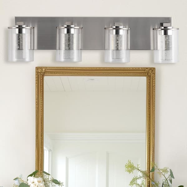 Series 24 in. 4-Light Brushed Nickel LED Vanity Light Bar with Dimmable White/Neutral/Warm Light