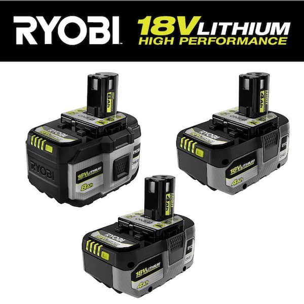 RYOBI ONE+ 18V 8.0 Ah Lithium-Ion HIGH PERFORMANCE Battery with ONE+ 18V 4.0 Ah Lithium-Ion HIGH PERFORMANCE Battery (2-Pack)