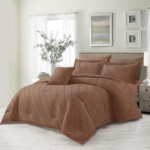 3 Piece All Season Bedding Queen Size Comforter Set, Ultra Soft Polyester Elegant Bedding Comforters-Brown
