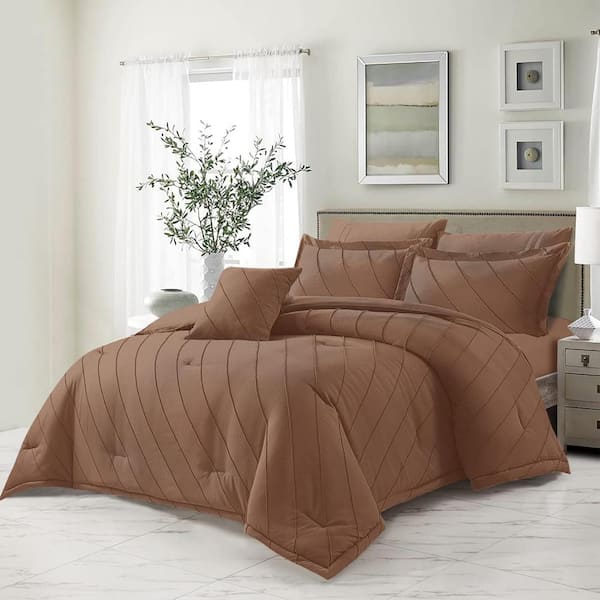 Shatex 3 Piece All Season Bedding Queen Size Comforter Set Ultra Soft Polyester Elegant Bedding Comforters-Brown