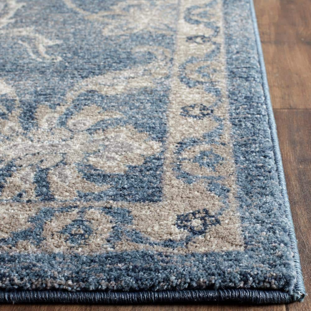 Sofia Blue and Beige Hand-Knotted Synthetic Area Rug