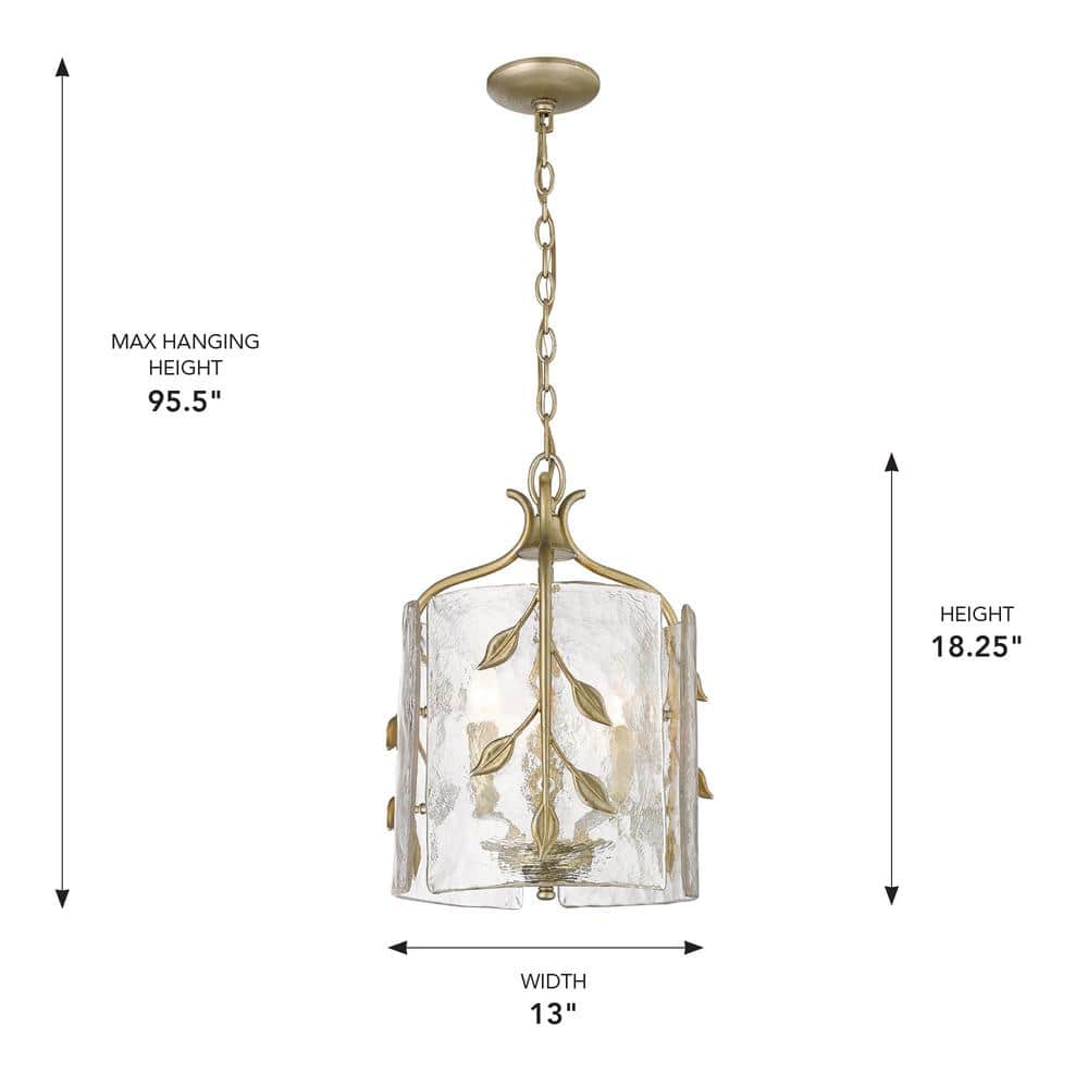 White Gold Hammered Water Glass Pendant Light with Plant Accents