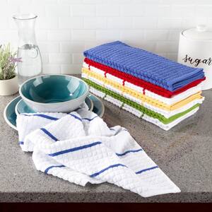 Multi-Color Waffle Weave Striped and Solid Color Cotton Kitchen Towel Set (8-Pieces)