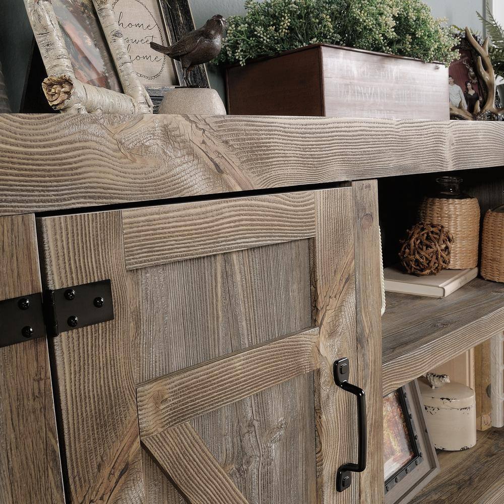 Black Rustic Wood Farmhouse TV Stand with Cabinet