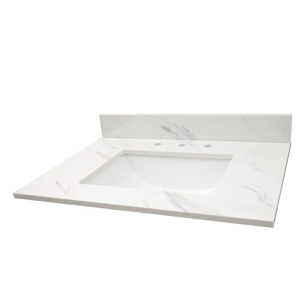 31 in. White Marble Bathroom Vanity Top with Single Sink