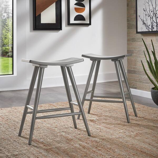 HomeSullivan 24.25 in. Grey Solid Wood Frame Counter Stool