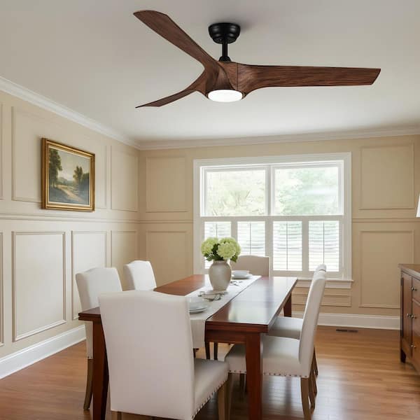 56 in. LED Indoor Walnut Ceiling Fan with Light Kit, Remote Controls