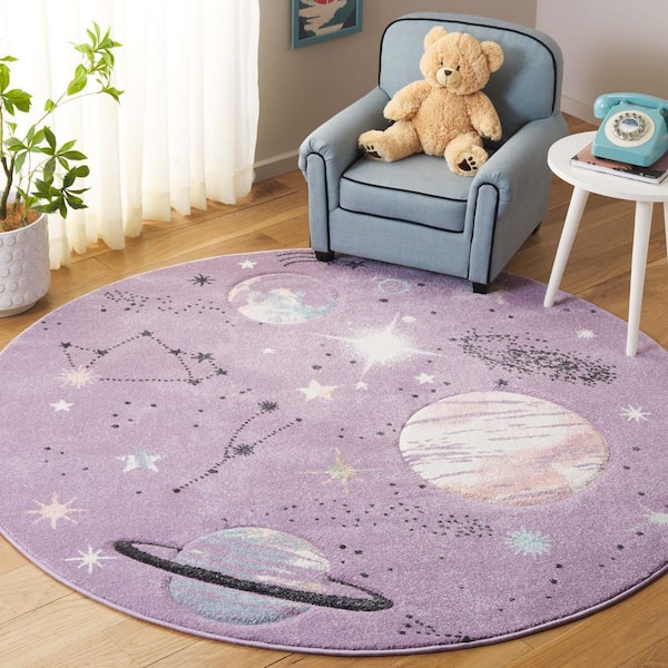 Carousel Kids 5 ft. x 5 ft. Purple/Orange Galaxy Round Area Rug