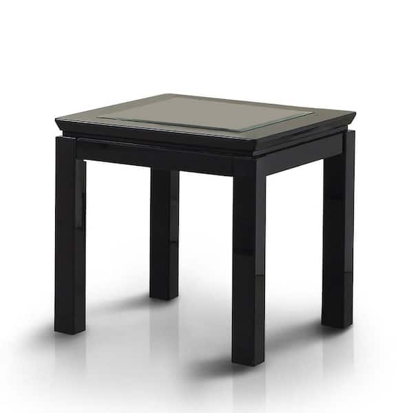 Furniture of America Abbotsburg 22 in. Black Square Glass End Table