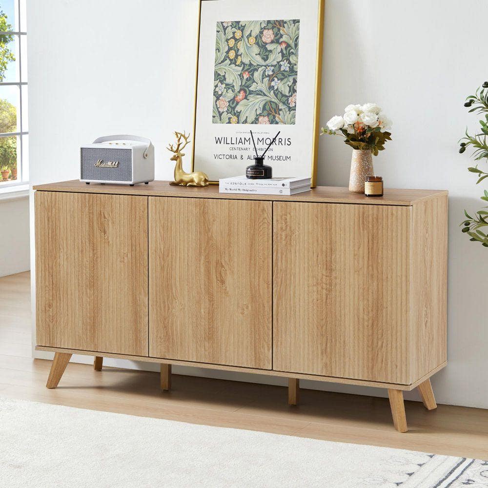 ATHMILE 57.87 in. L MDF Natural Storage Cabinet for Living Room