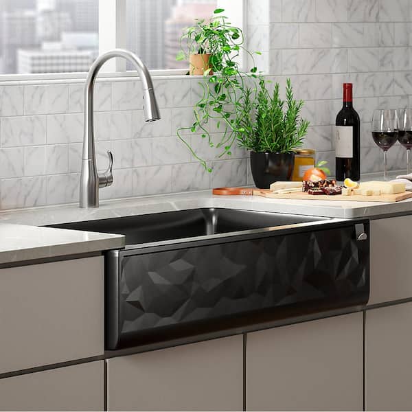 KOHLER Cairn 35.69 in. Undermount Single Bowl Matte Black Engineered Stone Kitchen Sink