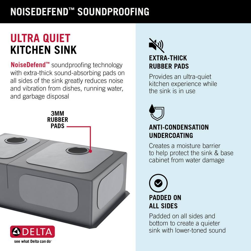 Delta Lenta 32" Satin Stainless Steel Double Bowl Undermount Kitchen Sink