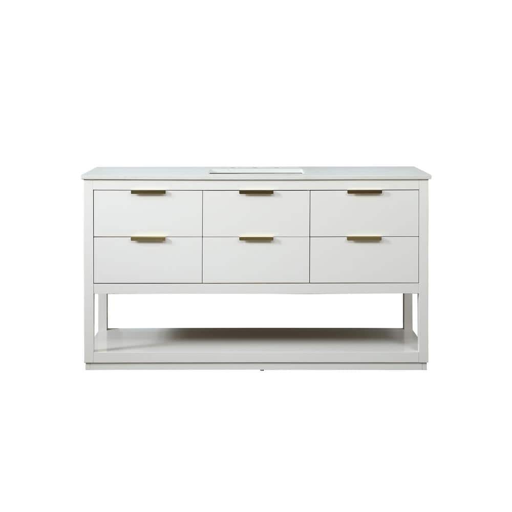 Timeless Home 60 in. W Single Bath Vanity in White with Engineered Stone Va