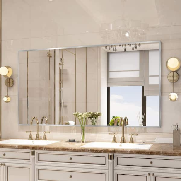 55 in. W x 30 in. H Aluminum Framed Rectangular Vanity Wall Mounted Mirror in Brushed Nichel