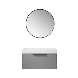 Vegadeo 36 in. W x 18.1 in. D x 19.8 in. H Single Sink Bath Vanity in Grey with White Integral Sink Top and Mirror