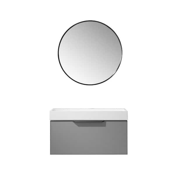 ROSWELL Vegadeo 36 in. W x 18.1 in. D x 19.8 in. H Single Sink Bath Vanity in Grey with White Integral Sink Top and Mirror