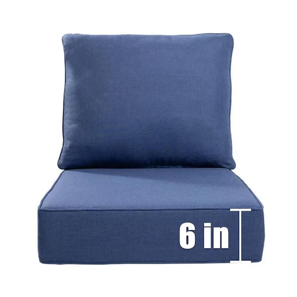 22 in. W x 24 in. D x 6 in. Thick Square 2-Piece Deep Seating Outdoor Lounge Chair Blue Cushion