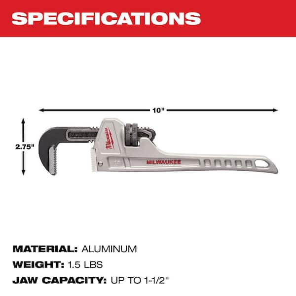 Milwaukee 18-Inch Aluminum Pipe Wrench - Heavy-Duty Professional Tool With Overbite Jaw Design